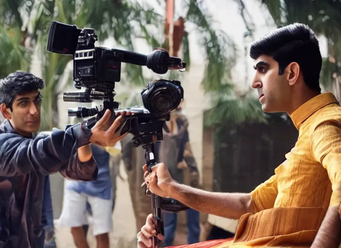 Image similar to detailed photo of rishi sunak filming a male on male scene, cinematic still, film still