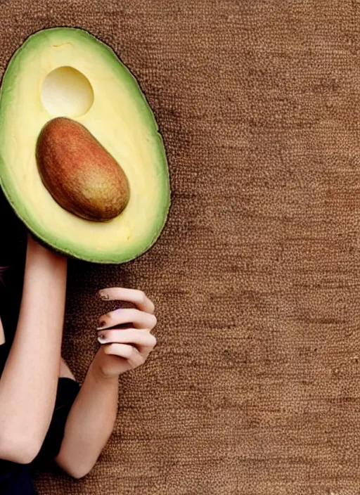 Image similar to emma watson and an avocado, high quality photography