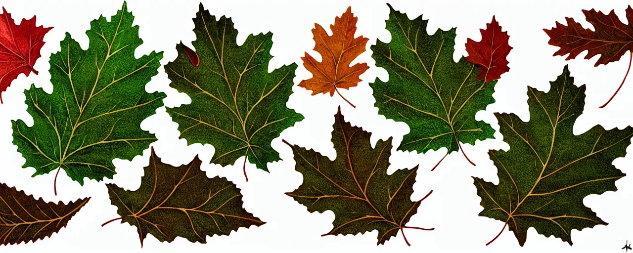 Image similar to leaf schematic, hybrid between oak leaf and wine leaf, ultra detailed, 4 k, intricate, encyclopedia illustration, fine color lines