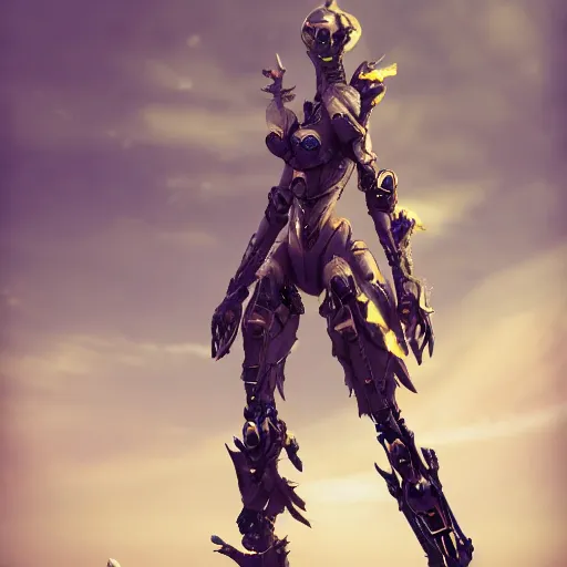 Image similar to a highly detailed beautiful anthropomorphic robot female dragon with smooth and streamlined armor, sharp and intimidating claws on her hands and feet, long tail with a blade on the end, doing an elegant pose on the beach, artstation, DeviantArt, professional, octane render