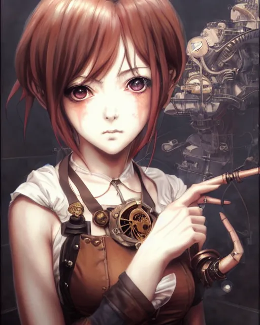 Image similar to portrait Anime Girl steampunk cute-fine-face, pretty face, realistic shaded Perfect face, fine details. Anime. Bioshock steampunk realistic shaded lighting by katsuhiro otomo ghost-in-the-shell, magali villeneuve, artgerm, rutkowski Jeremy Lipkin and Giuseppe Dangelico Pino and Michael Garmash and Rob Rey