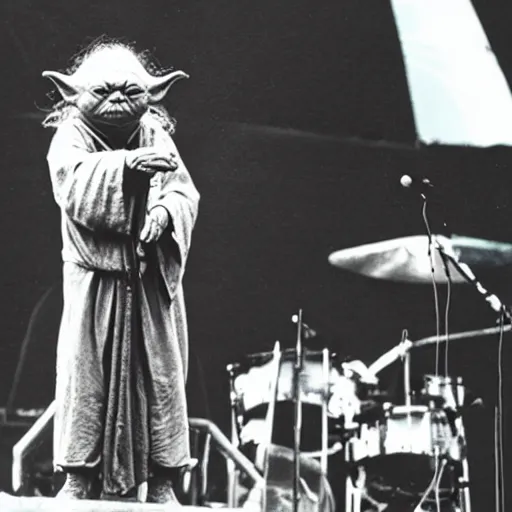 Image similar to yoda performing at woodstock