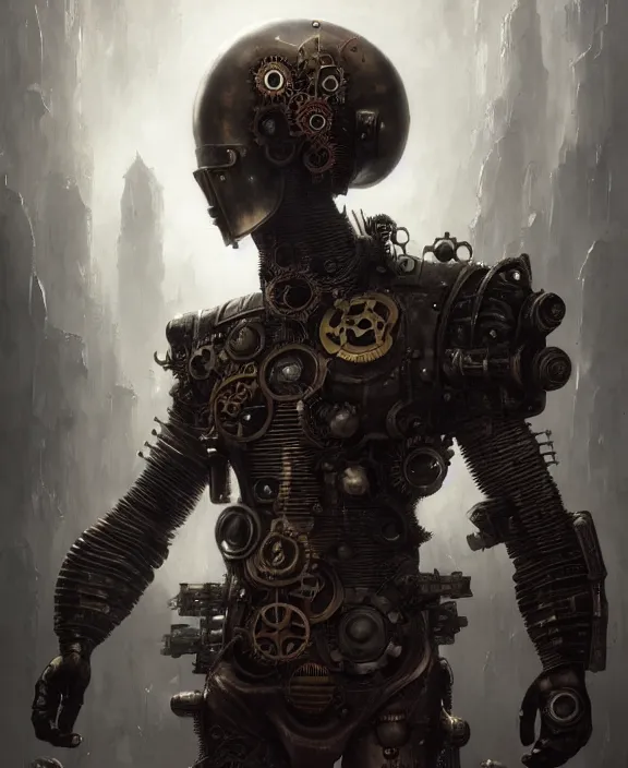 Prompt: steampunk armoured saitama from one punch man by hr giger and beksinski and stephan martiniere, trending on artstation, 4 k resolution, detailed, high quality, hq artwork