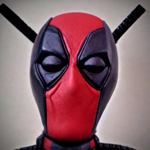 Image similar to deadpool claymation, frightening