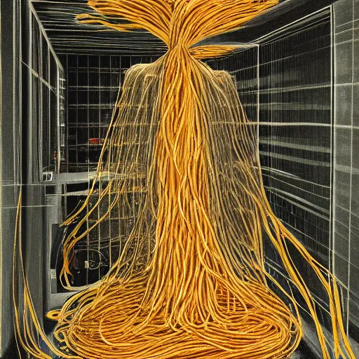 Image similar to realistic dioramic informatic drawing of spaghettification for dummies cheval, michael style painting