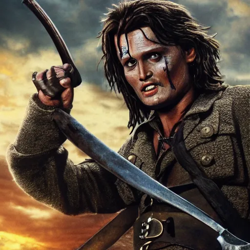 Prompt: Johnney Depp as Ash William's in Army of darkness, HD, high resolution, hyper realistic, 4k, intricate detail