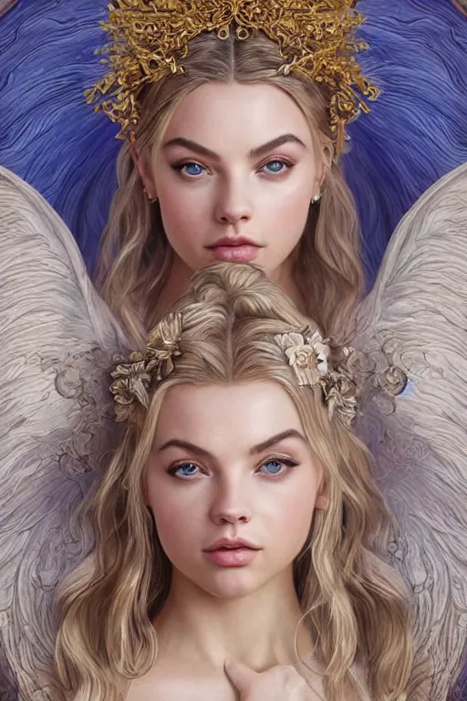 Image similar to ultra realistic illustration, a stunningly beautiful greek goddess of chaos in the throes of ecstasy played by jordyn jones and dove cameron and margot robbie and taylor swift and megan fox and natalie dormer, intricate, elegant, highly detailed, digital painting, artstation, concept art, smooth, sharp focus, illustration, art by artgerm and greg rutkowski and alphonse mucha