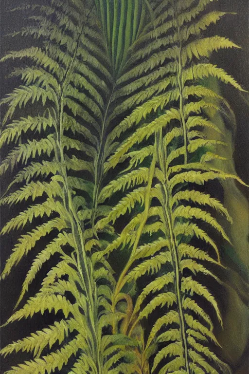 Prompt: painting of ferns by hr giger and Greg mumford