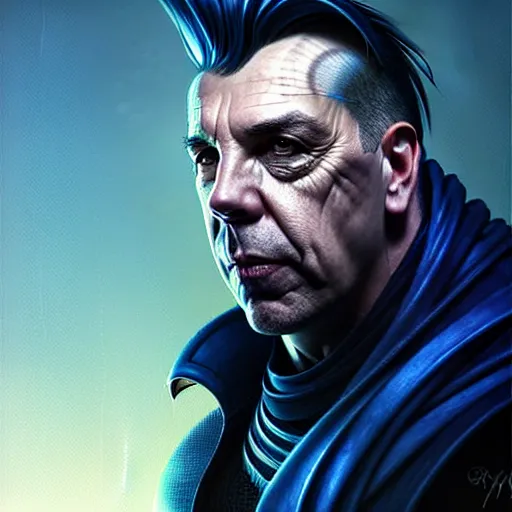 Prompt: Till Lindemann crushing as Ultramarine. epic game portrait. Highly detailed, highly recommended. fantasy art by Greg Rutkowski