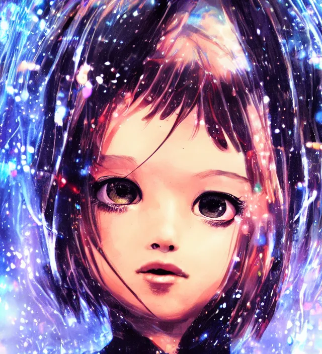 Prompt: hd photo poster portrait of a cute young girl complicated synaptic particles angelic deity in miura kentaro gantz frank miller jim lee kubrick nolan style detailed cinematic trending award winning on flickr artstation