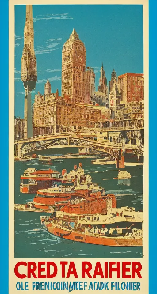 Image similar to vintage travel poster, old, creased