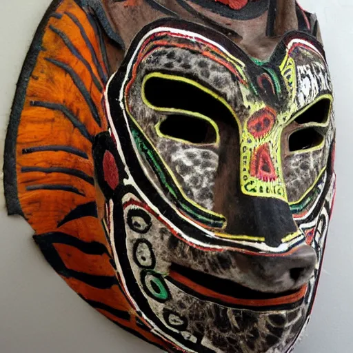 Image similar to a mask of a shaman and a jaguar