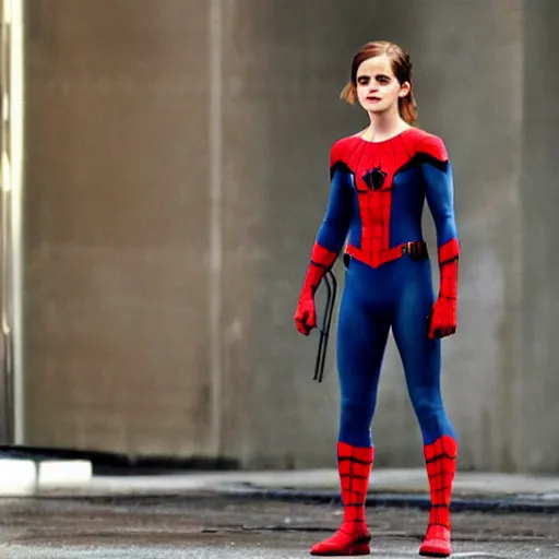 Prompt: emma watson as spiderman, full body shot, highly - detailed, sharp focus, award - winning
