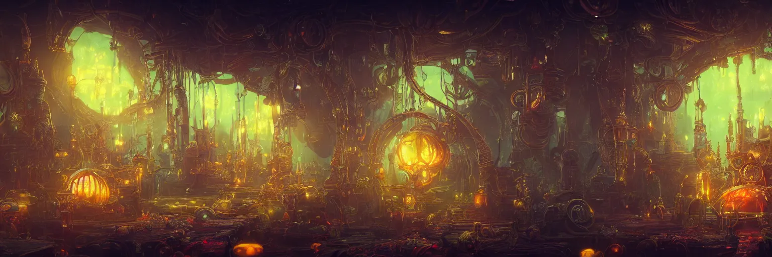 Image similar to tapestries of dreams, ultra detailed, beautiful fantasy planet scene, neon signs, atmospheric lighting, dramatic, cinematic, steampunk, moody, characters from machinarium, by don bluth, trending on artstation, 8 k, hd, octane render