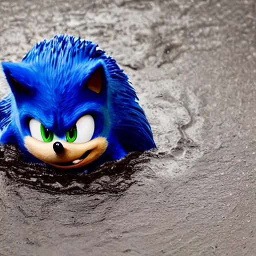 Image similar to sonic the hedgehog slipping in to a water puddle