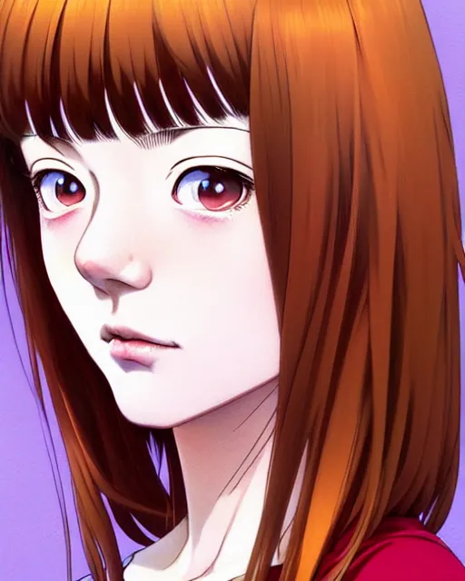 Image similar to portrait Anime as Emma Stone girl cute-fine-face, brown-red-hair pretty face, realistic shaded Perfect face, fine details. Anime. realistic shaded lighting by Ilya Kuvshinov katsuhiro otomo ghost-in-the-shell, magali villeneuve, artgerm, rutkowski, WLOP Jeremy Lipkin and Giuseppe Dangelico Pino and Michael Garmash and Rob Rey