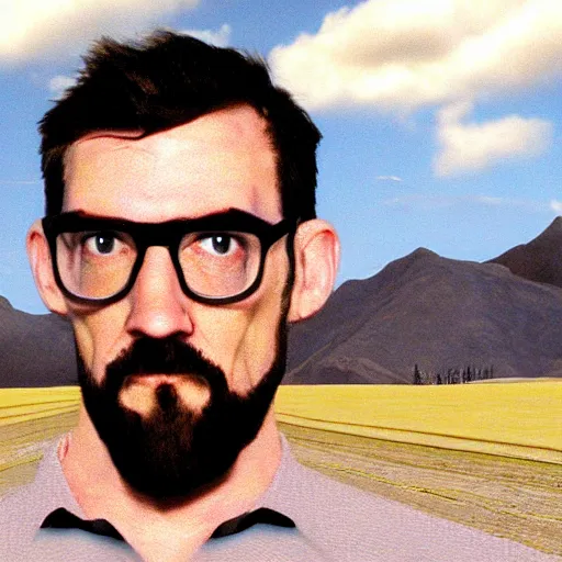 Prompt: Gordon Freeman in the Windows XP wallpaper