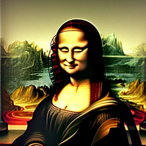 Image similar to mona lisa doing a selfie giving a thumbs up.