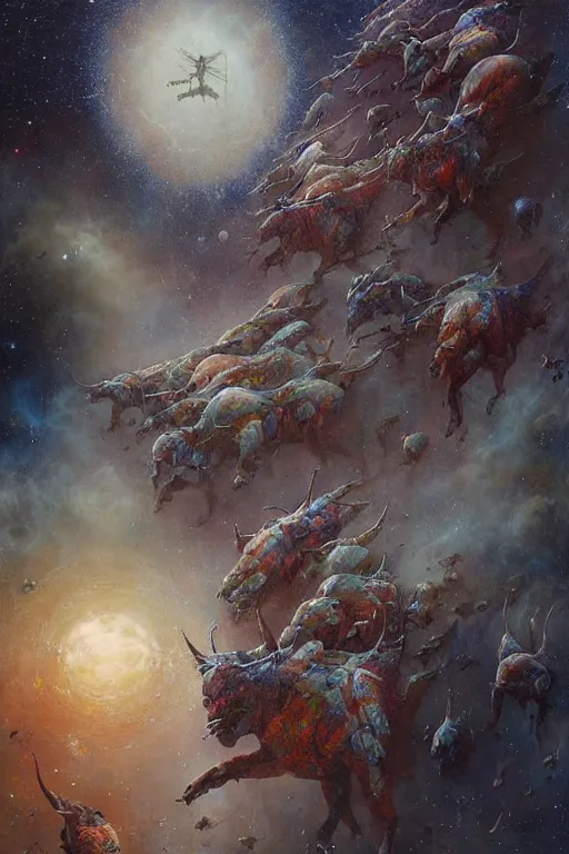 Image similar to space cattle herd by Esao Andrews and Karol Bak and Zdzislaw Beksinski