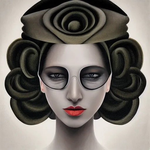Image similar to a painting of a stylish person in the future, simple, an ultrafine detailed painting by rafal olbinski, behance contest winner, pop surrealism, detailed painting, very detailed, minimalist, skeuomorphic, airbrush art