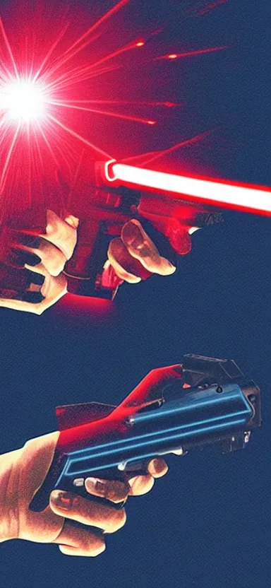 Image similar to “ hand holding laser gun, cinematic, digital art, retro, award winning ”