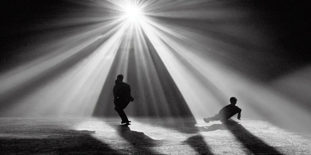 Image similar to a man falls down a sunbeam