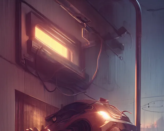 Image similar to awoke to the violent crunch of metal on wood, radiator, sweet smells of antifreeze and gasoline, by wlop, artgerm, greg rutkowski, volumetric lighting, movie poster pixar