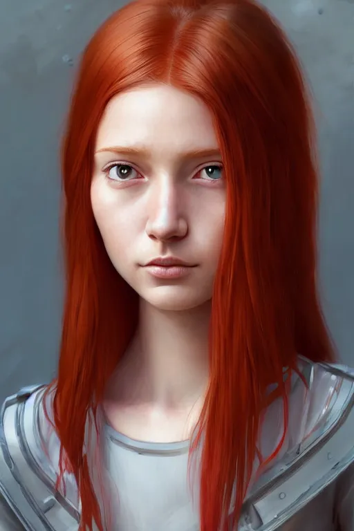 Prompt: ultra realistic style illustration of a cute red haired young woman with a smirky face, 1 9 year old, headshot, sci - fi, fantasy, intricate, elegant, digital painting, artstation, concept art, smooth, sharp focus, illustration, 8 k frostbite 3 engine, ultra detailed, art by artgerm and greg rutkowski and magali villeneuve