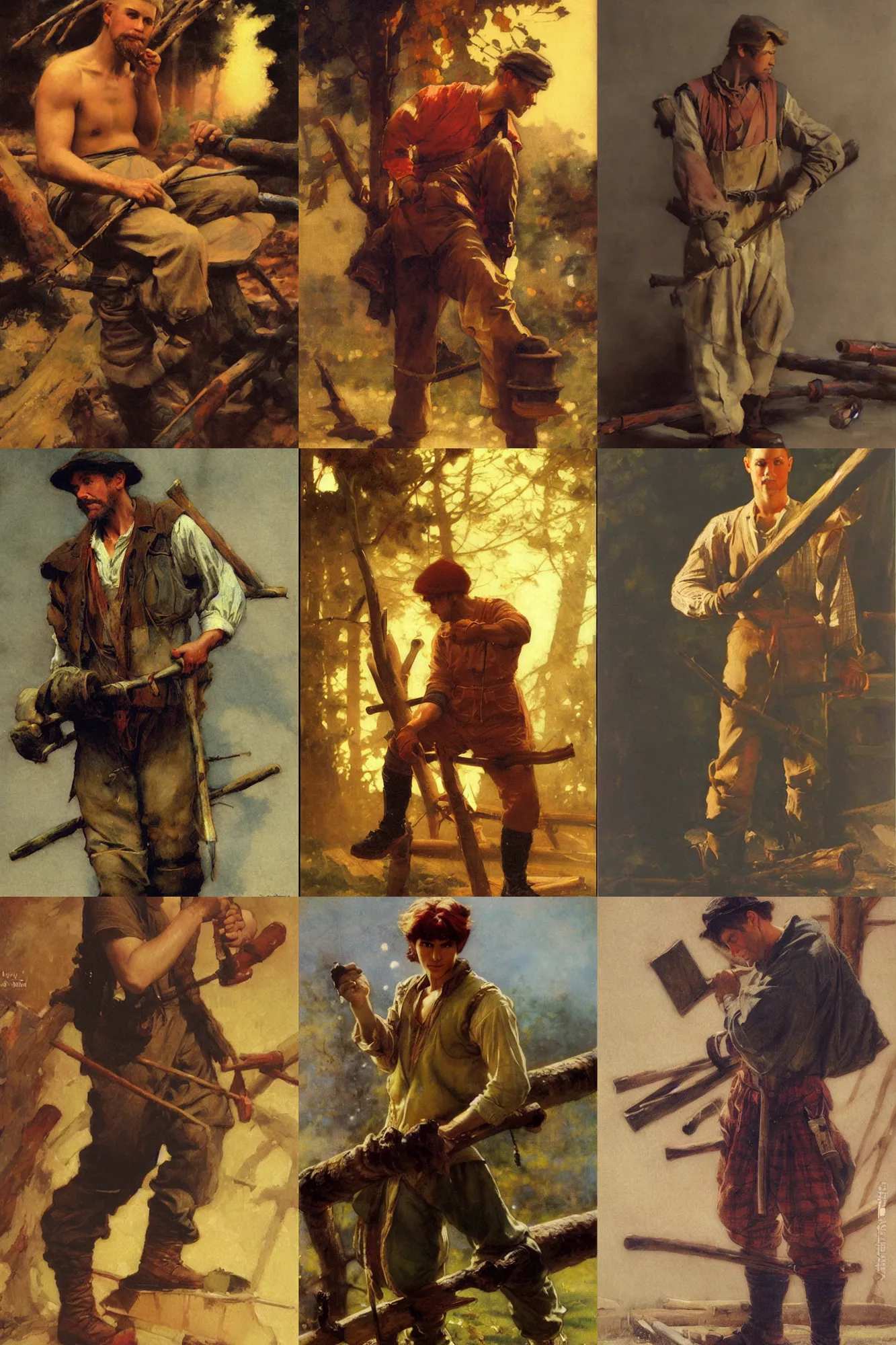 Prompt: male woodcutter, painting by delphin enjolras, j. c. leyendecker, yoji shinkawa