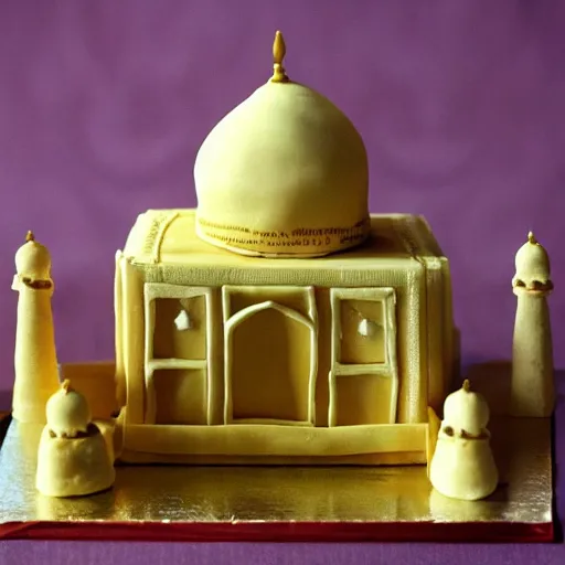 Image similar to Award winning photo 35mm of a cake that is made of a varieaty of cheese in the shape of the taj mahal, tha cake is in the shape of the taj mahal, all the cake structure is made of cheese and in format of the taj mahal