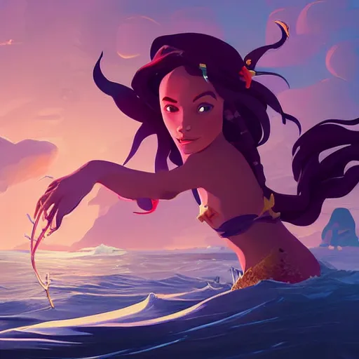 Image similar to painting mermaid treasure on sea of thieves game avatar hero smooth face median photoshop filter cutout vector, behance hd by jesper ejsing, by rhads, makoto shinkai and lois van baarle, ilya kuvshinov, rossdraws global illumination