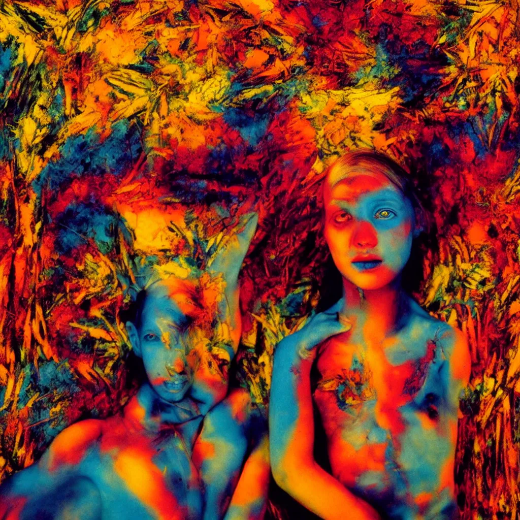 Image similar to award winning photo of a dmt trip, vivid colors, happy, symmetrical face, beautiful eyes, studio lighting, wide shot art by sally mann & arnold newman