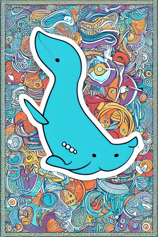 Prompt: Hipster whale, sticker, anthropomorphic, colorful, fantasy, artstation, illustration, highly detailed, simple, smooth and clean vector curves, no jagged lines, vector art, smooth