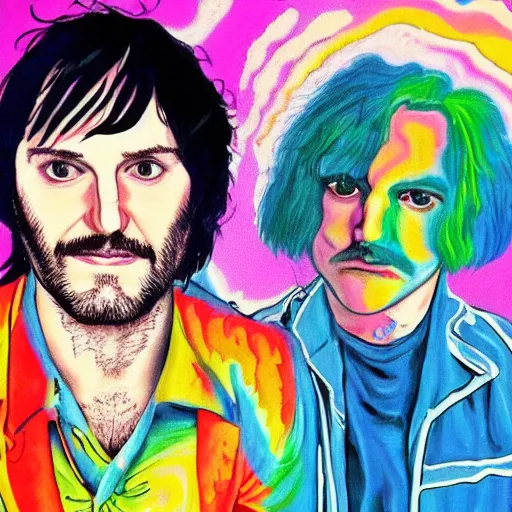 Prompt: noel fielding and julian barratt in a psychedelic mdma painting