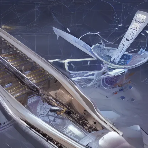 Image similar to sci-fi motherboard airport structure on the coronation of napoleon painting and digital billboard in the middle, unreal engine 5, keyshot, octane, artstation trending, ultra high detail, ultra realistic, cinematic, 8k, 16k, in style of zaha hadid, in style of nanospace Michael Menzelincev, in style of Lee SOUDER, colors in style of the Blade Runner 2049, in plastic, dark, tilt shift,