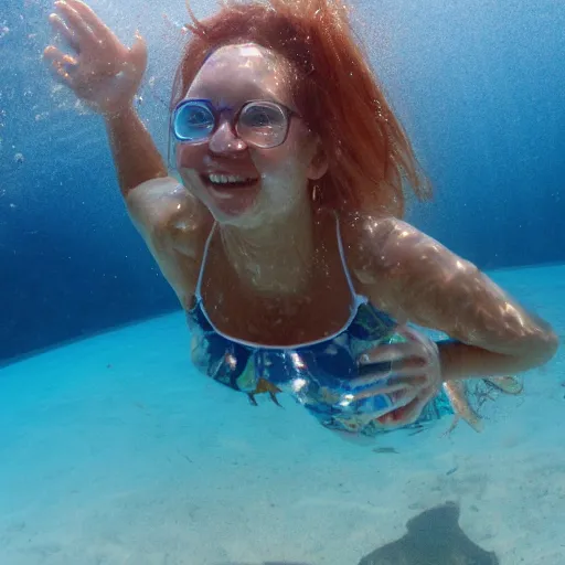 Prompt: leah gotty under water, fun