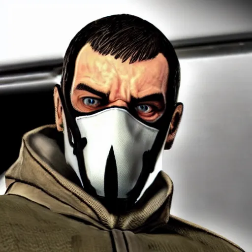 Image similar to niko bellic with bane mask