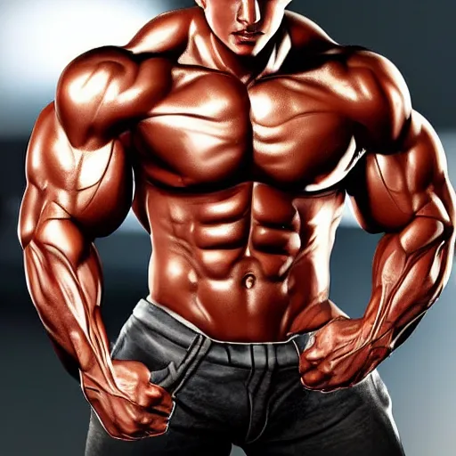 Image similar to a realistic detailed photo of a bodybuilder who is also a male android, Chris Redfield, shiny skin, posing robotically. blank stare