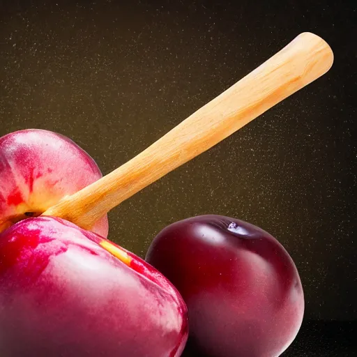 Image similar to a large plum being thrown into a meat grinder, realistic photograph, 4 k, hd