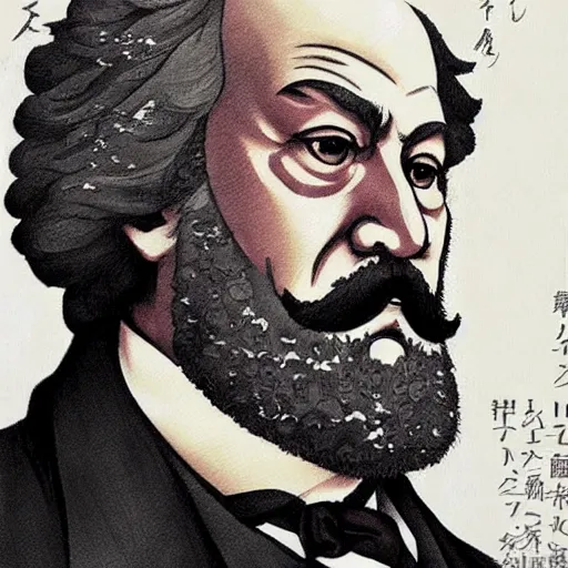 Image similar to beautiful amazing anime portrait painting of karl marx. by koyoharu gotouge, kohei horikoshi, tatsuya endo, satoshi kon