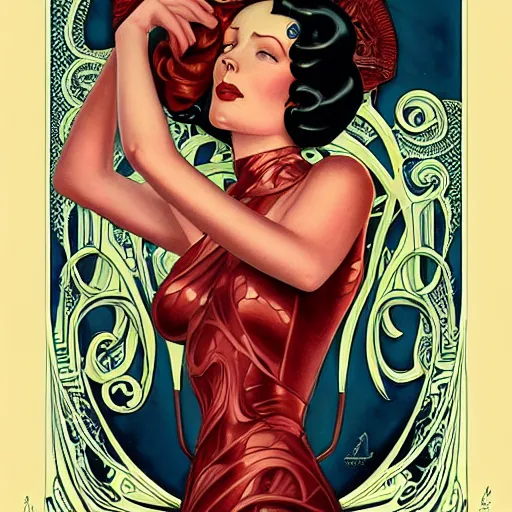 Image similar to an art nouveau streamline moderne portrait in the style of anna dittmann and donato giancola and virgil finlay.