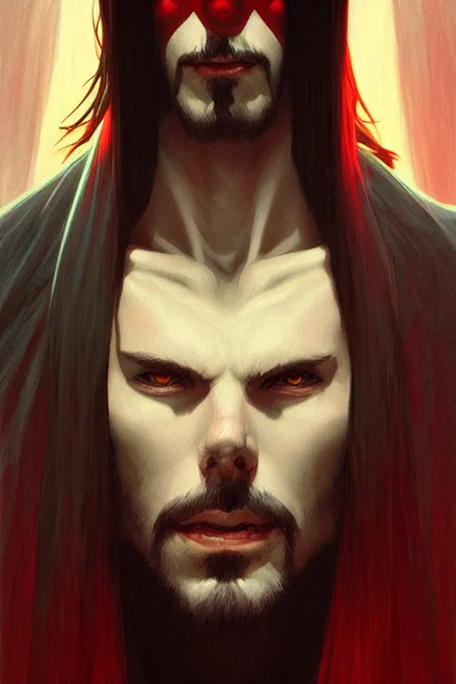 Prompt: a portrait of morbius, fantasy, sharp focus, intricate, elegant, digital painting, artstation, matte, highly detailed, concept art, illustration, ambient lighting, art by ilya kuvshinov, artgerm, alphonse mucha, and greg rutkowski