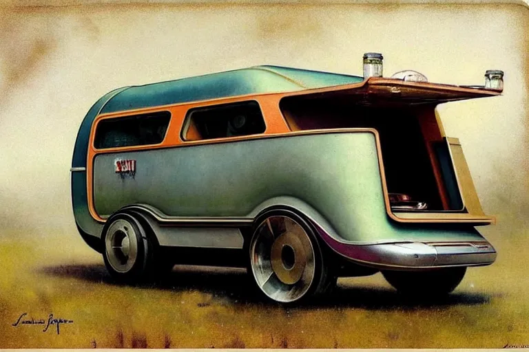 Prompt: ( ( ( ( ( 1 9 5 0 s retro science fiction rv ratrod camper. muted colors. ) ) ) ) ) by jean - baptiste monge!!!!!!!!!!!!!!!!!!!!!!!!!!!!!!