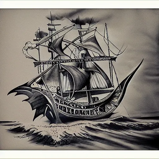 Anime Second Pirate Ship Print Tattoo Fan Art Matte Print -  Sweden