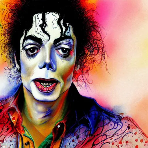 Image similar to digital painting of Michael Jackson by Ralph Steadman, hyperdetailed