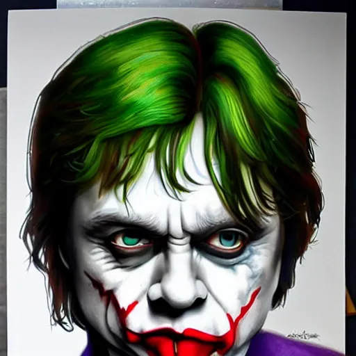 Prompt: mark hamill as the joker! as luke skywalker, oil painting, artgerm, artstation, highly detailed, portrait