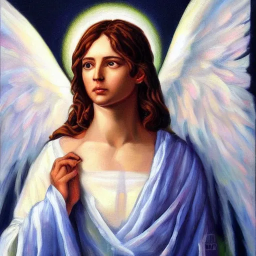 Prompt: a painting of an angel, oil painting, masterpiece, highly detailed