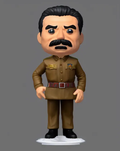 Image similar to full body 3d render of joseph stalin as a funko pop, studio lighting, white background, blender, trending on artstation, 8k, highly detailed