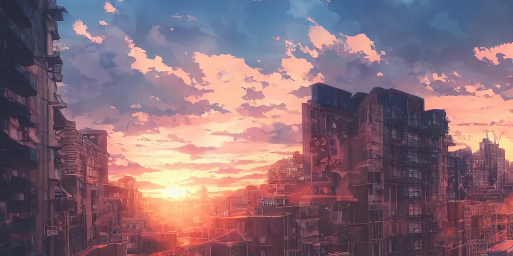 Sunset sky, beautiful, high detailed, soft colors, anime style on Craiyon