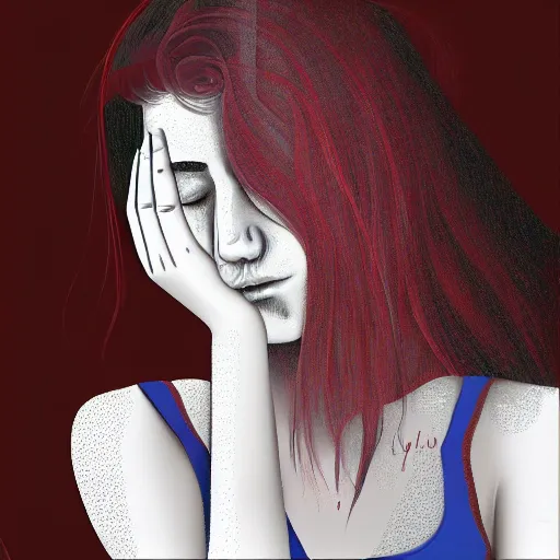 Image similar to a young woman crying while holding a broken heart, sad, despair, heartbreak, pain, hurt, emotional, detailed, digital painting